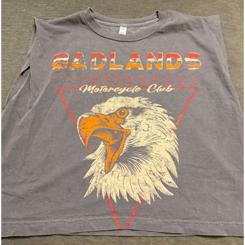 Gildan Gray Muscle Tee with Eagle 'Badlands Motorcycle Club' Graphic